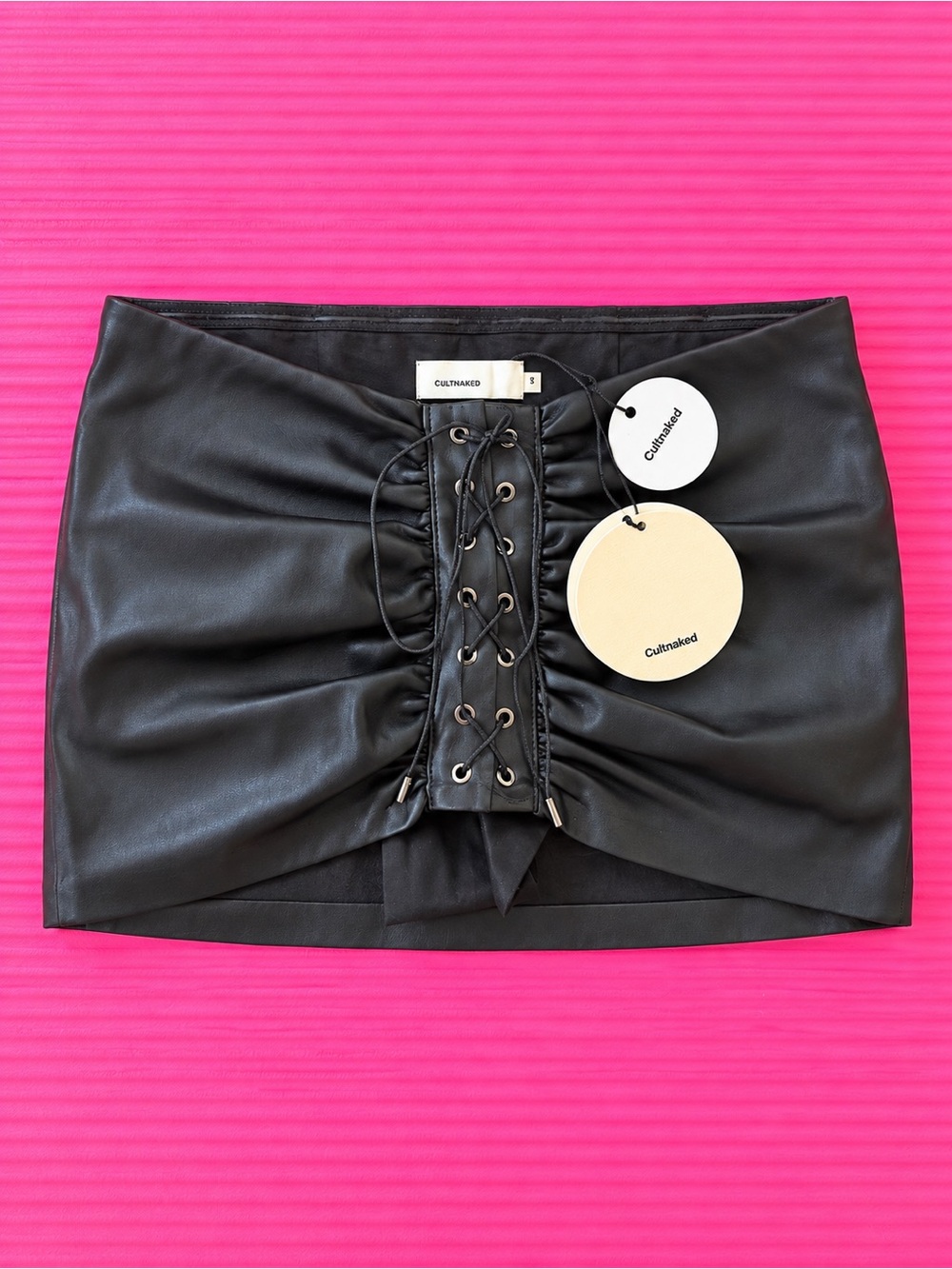 CULTNAKED Black Faux Leather Lace-Up Mini Skirt